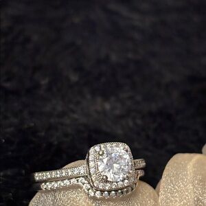 Elegant Silver faux Diamond double band Ring
